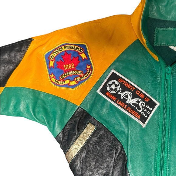 Kids Upcycled Vintage Leather With Vintage Patches Bomber Jacket No Tags - Picture 10 of 10